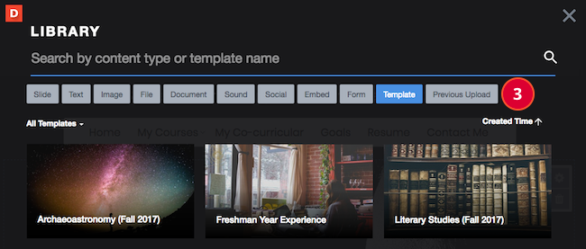 A view of your Library with a prompt for you to select the Previous upload button.