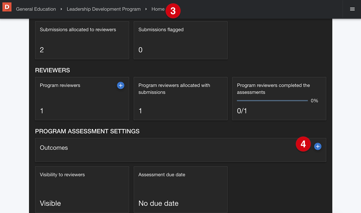 Program Home page marked with number guides 3 and 4