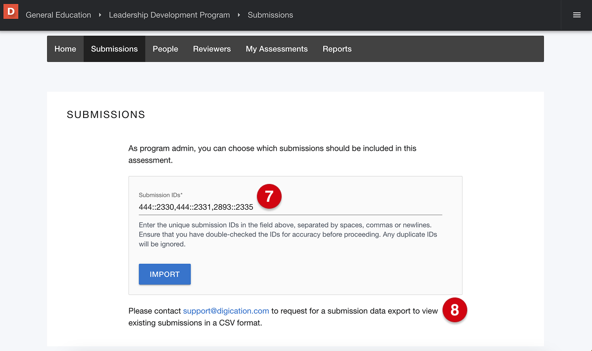Program submissions page marked with number guides 7 and 8