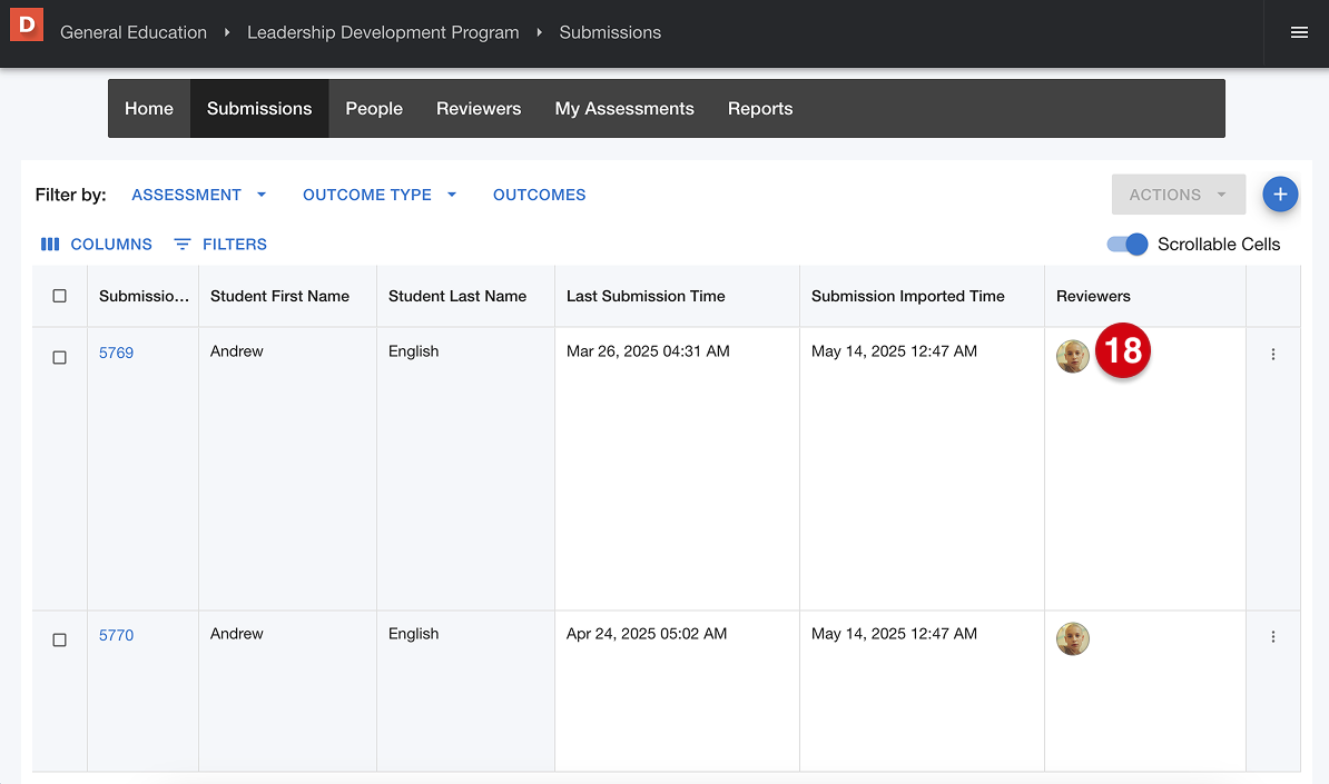 Program submissions page marked with number guide 18
