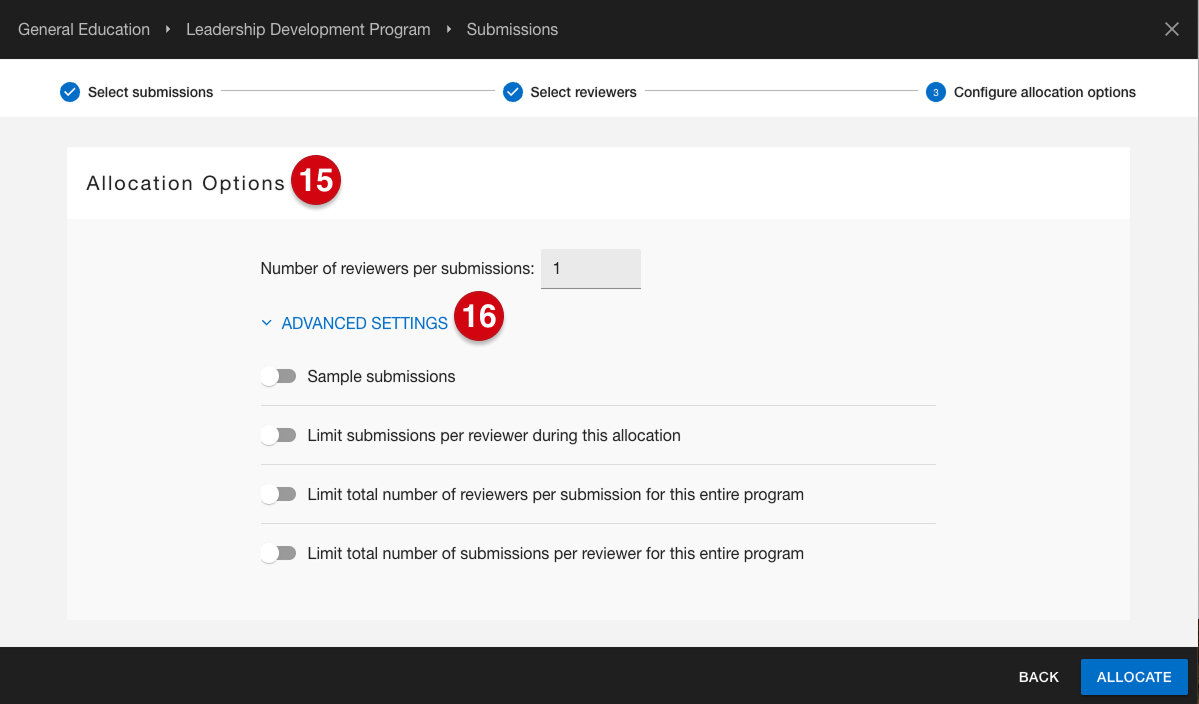 Program allocation process page marked with number guides 15 and 16