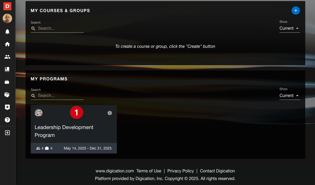 Dashboard showing My Programs section marked with number guide 1