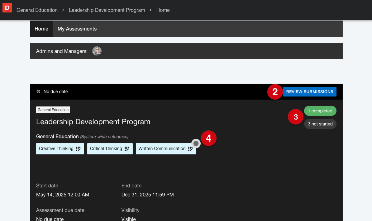 Program reviewer home page marked with number guides 2, 3 and 4