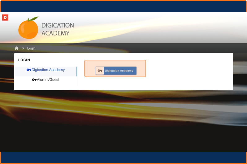 Login page showing single sign-on options including an organization SSO button and an Alumni/Guest button
