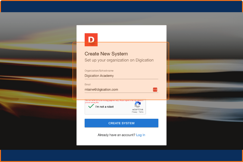 Search results showing no existing system, with the option to create a new one