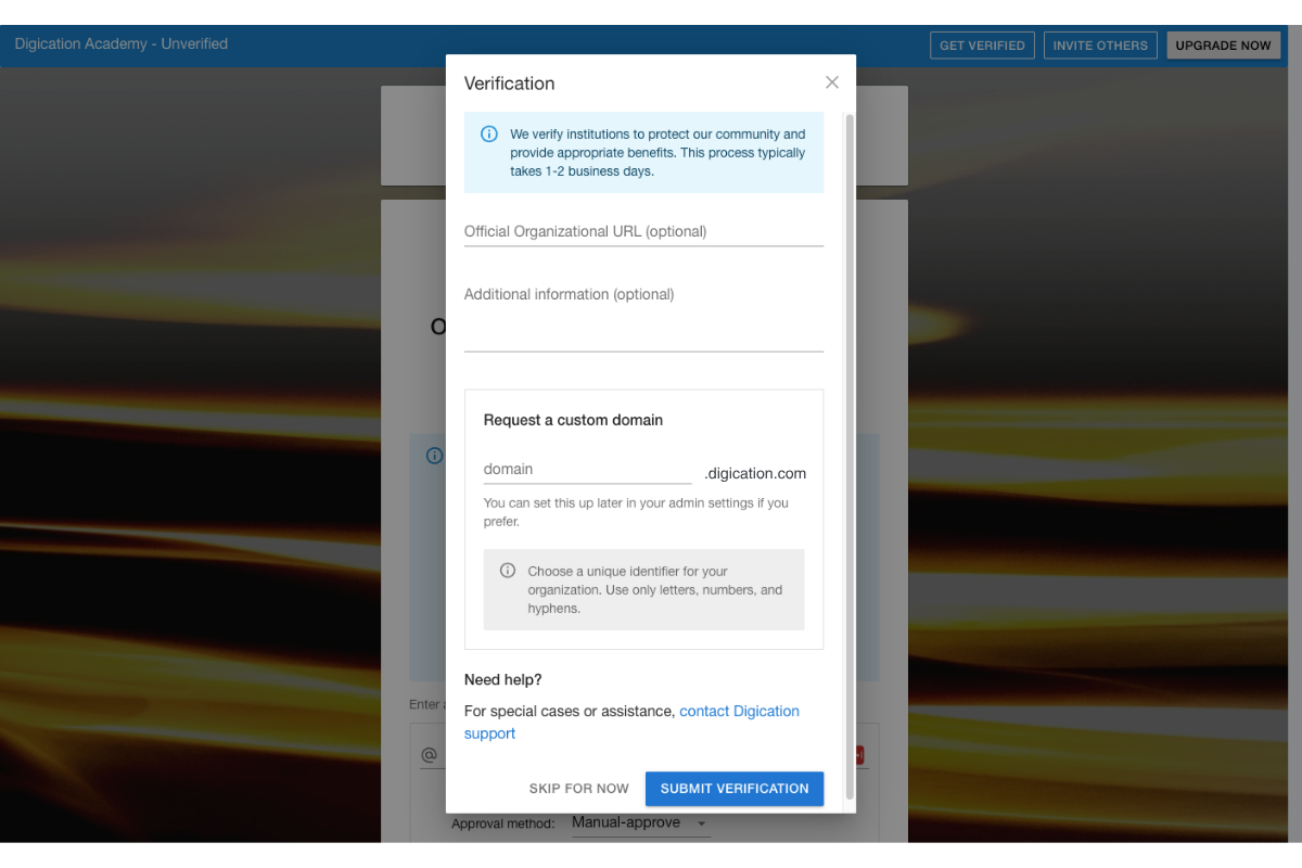 Admin panel system verification screen with the verify request option