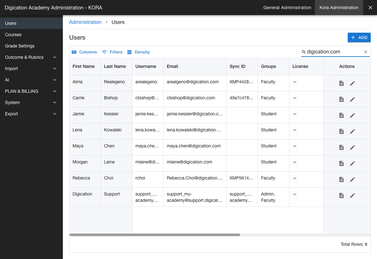 Admin panel showing the high-level navigation for system settings