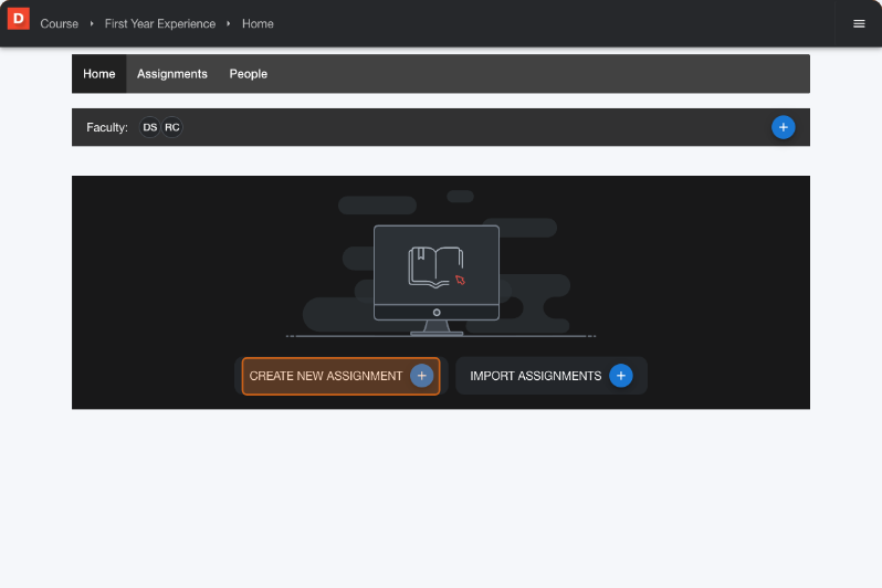 Faculty course dashboard with the Create New Assignment button highlighted