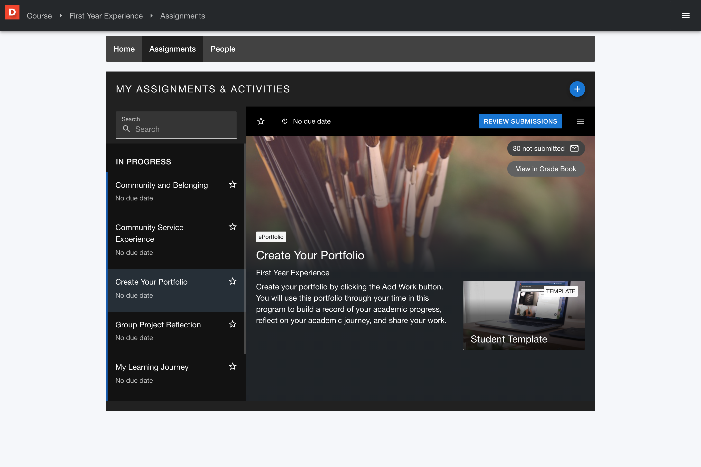 Faculty course assignments list showing the newly created assignment