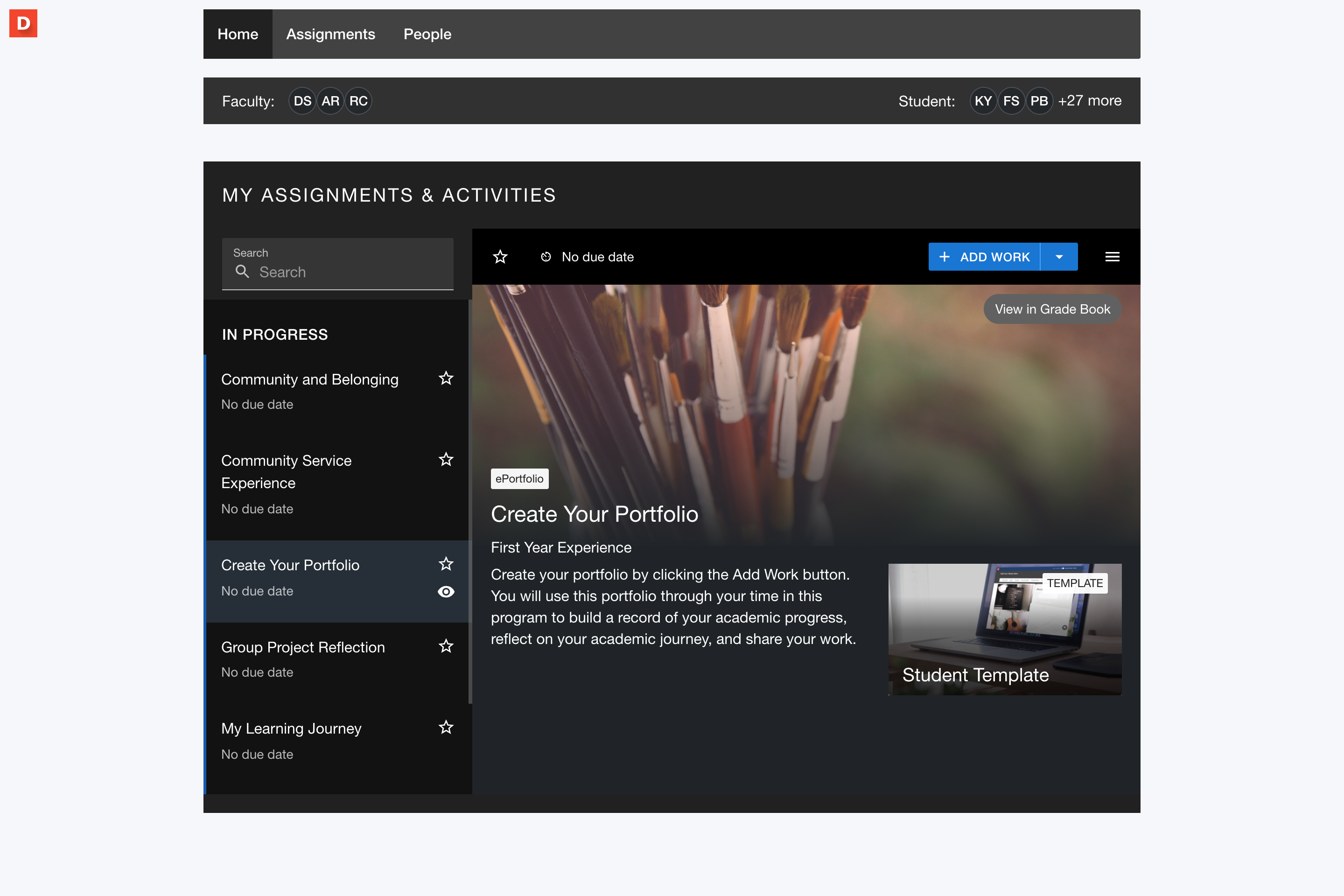 Student My Assignments and Activities view showing the newly created assignment