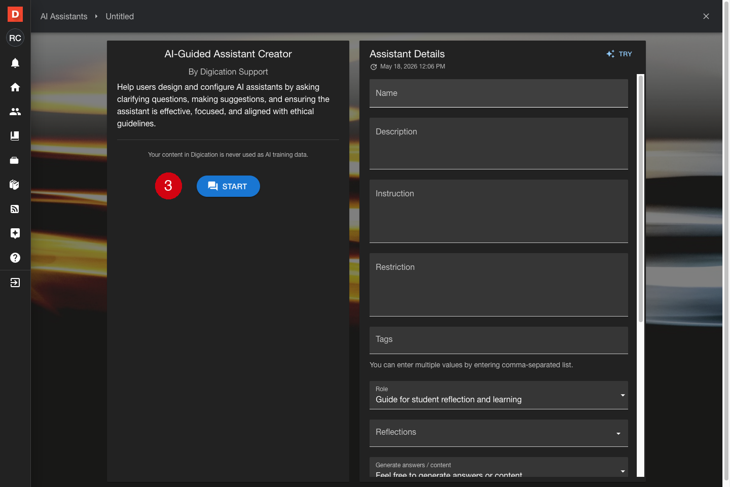 AI-Guided Assistant Creator start screen