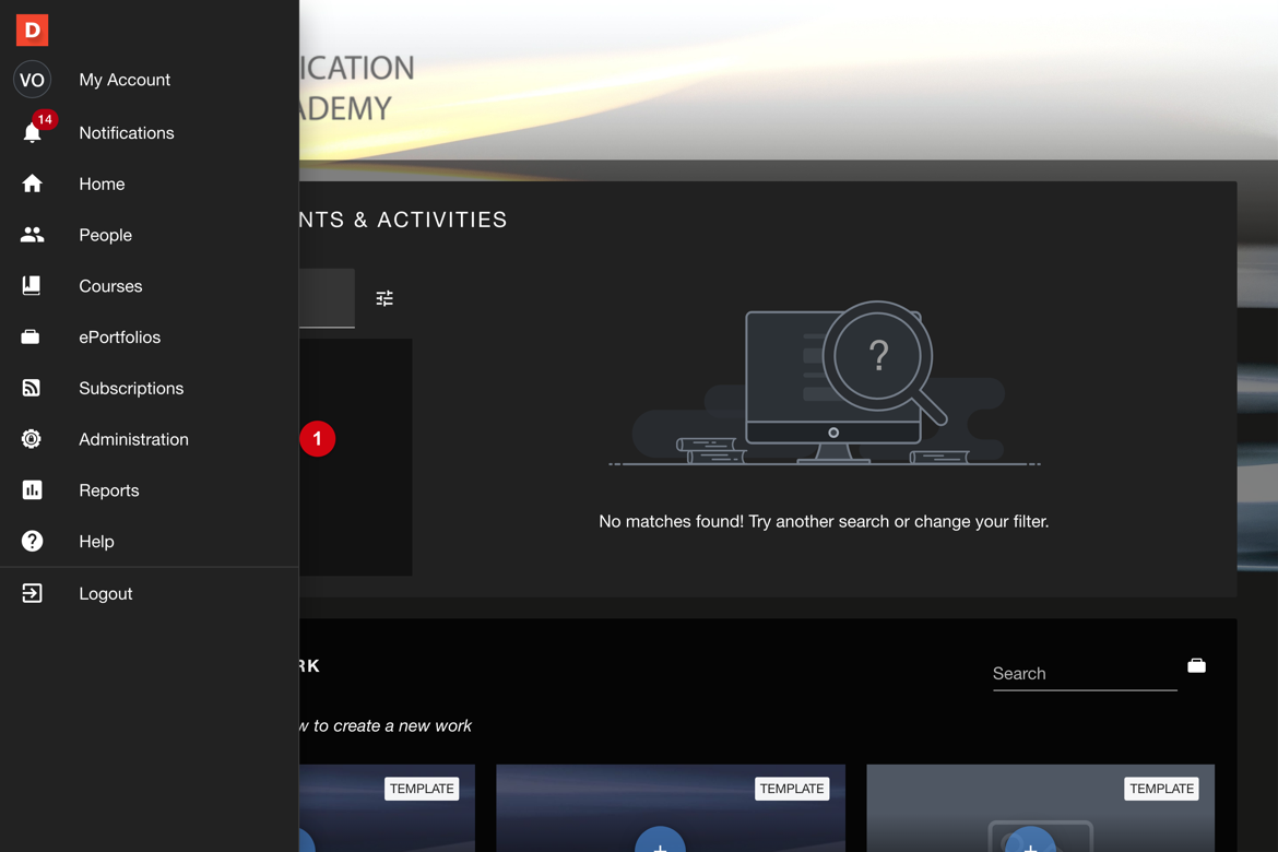 Global navigation with Administration selected