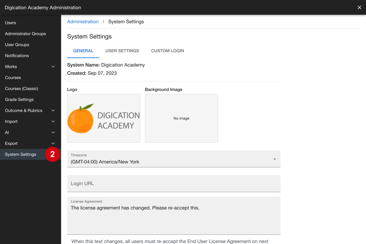 Administration sidebar with System Settings selected