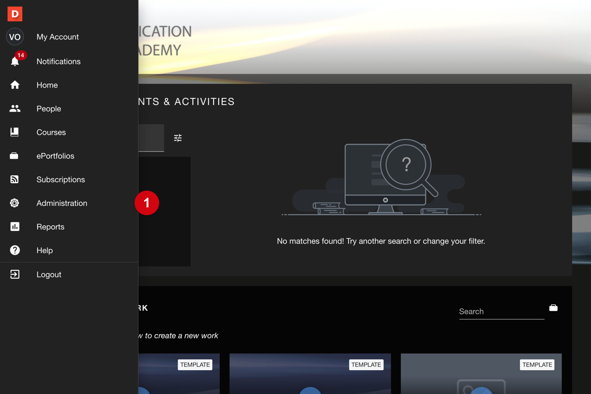 Global navigation with Administration selected