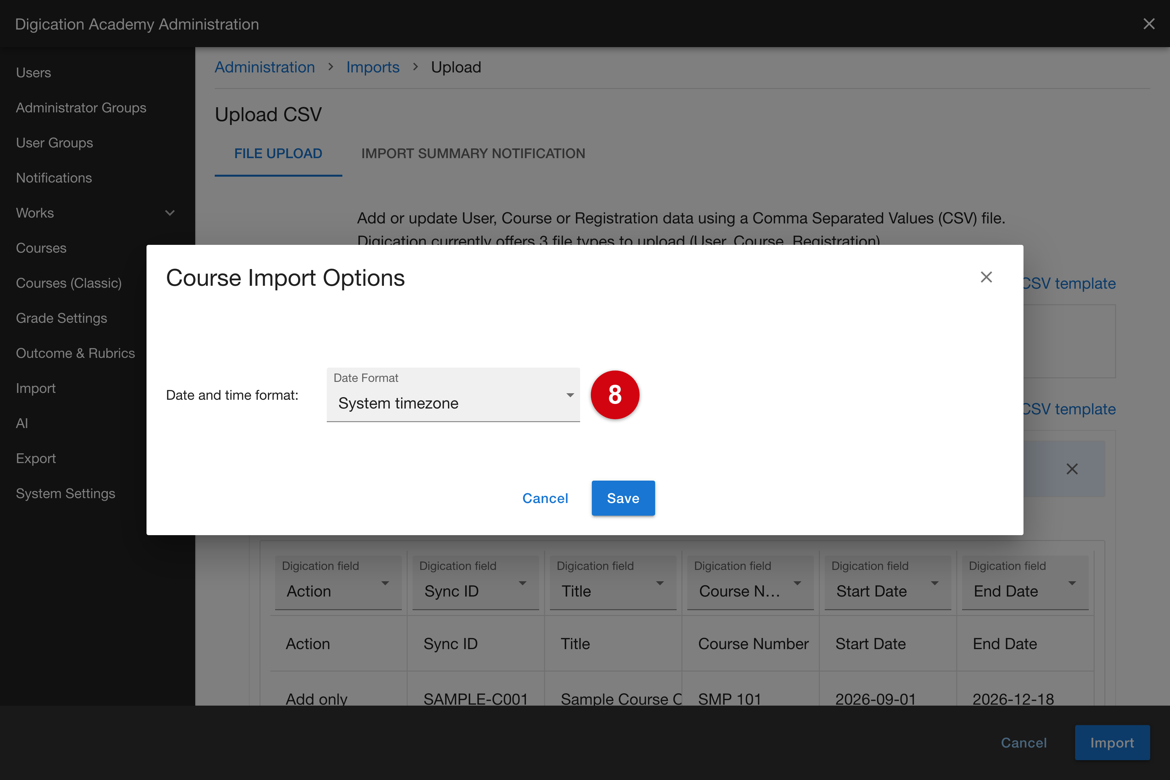 Course Import Options: date and time format