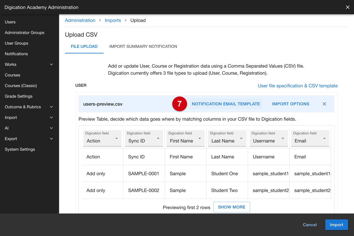 Notification Email Template control on the uploaded file