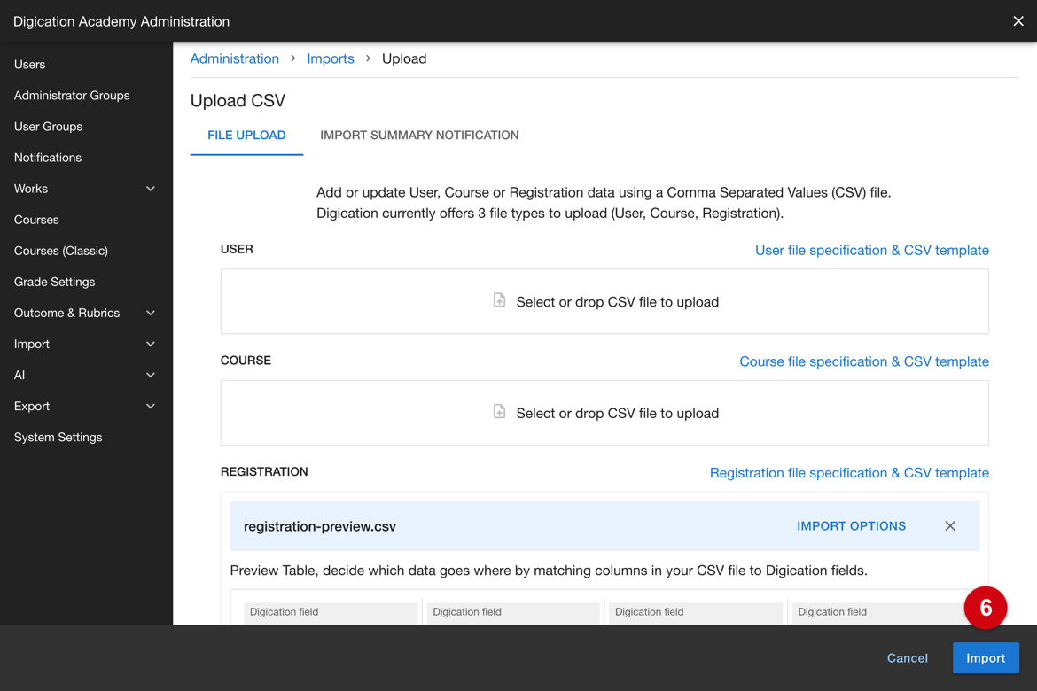 Import control enabled once the file has no problems