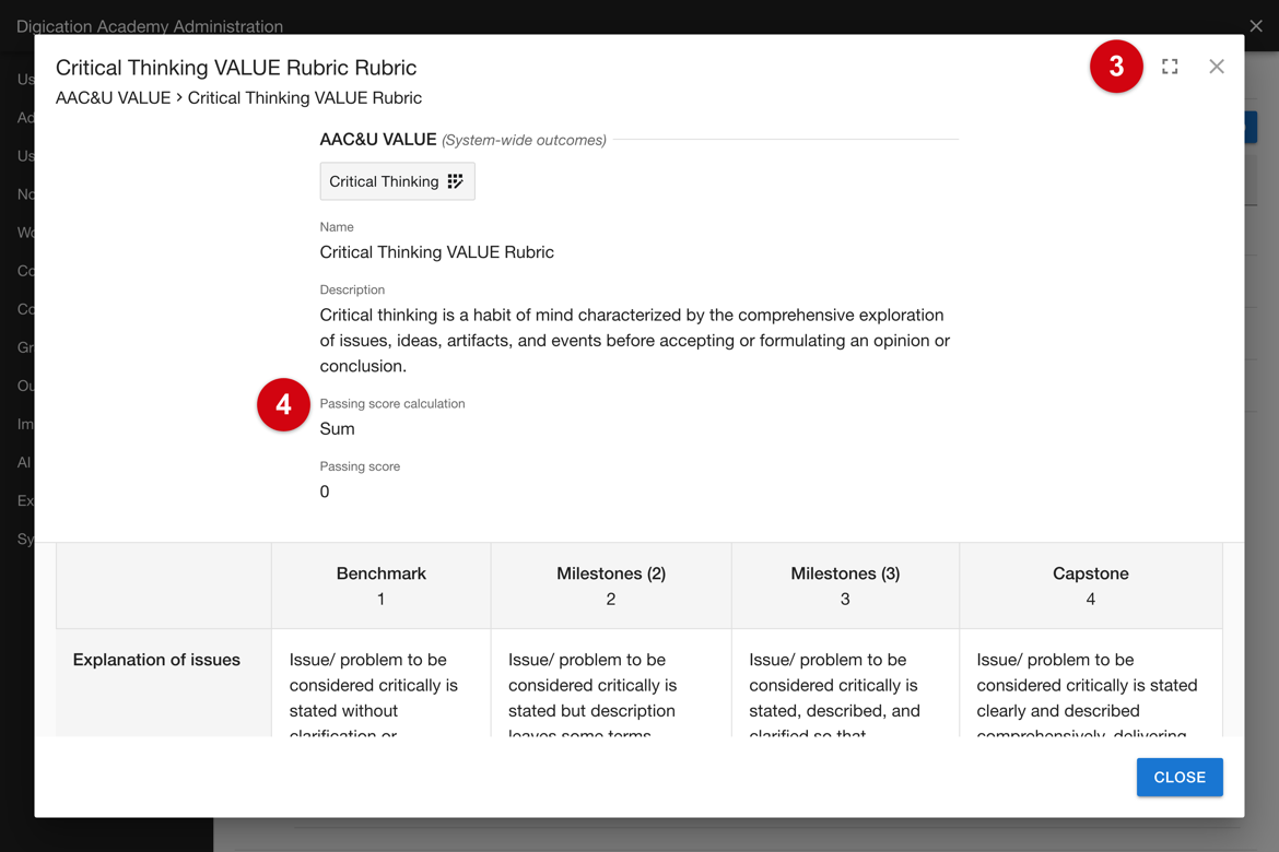 Rubric details with the Full screen control