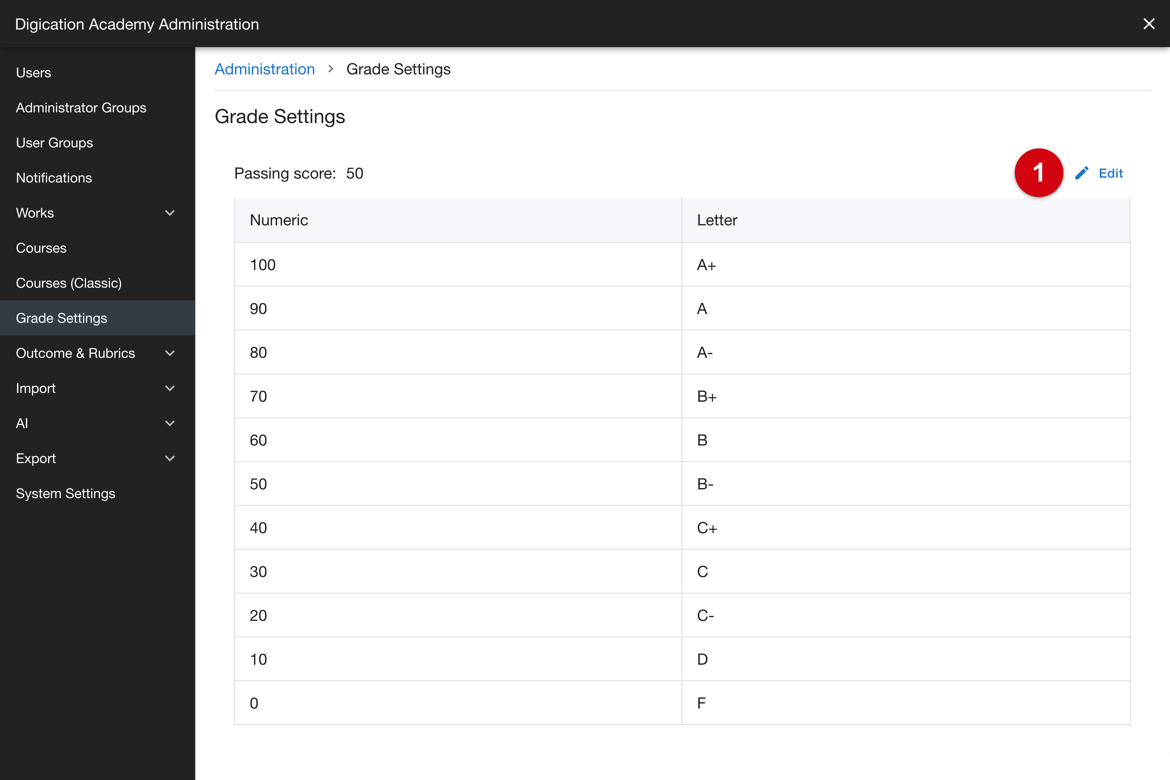 Grade Settings with the Edit control