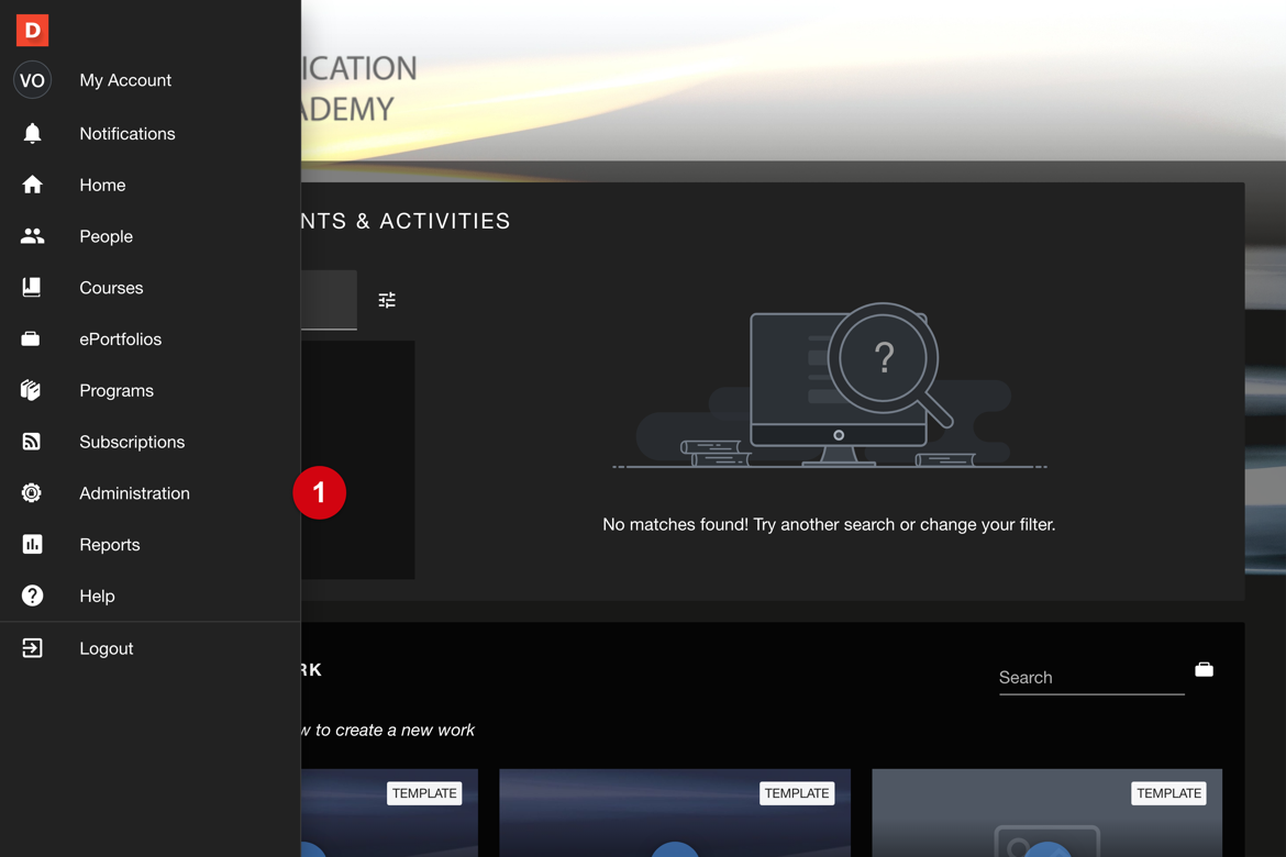 Global navigation with Administration selected