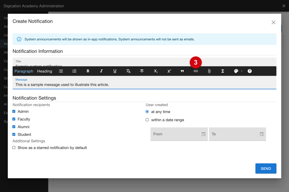 Insert link control in the message toolbar