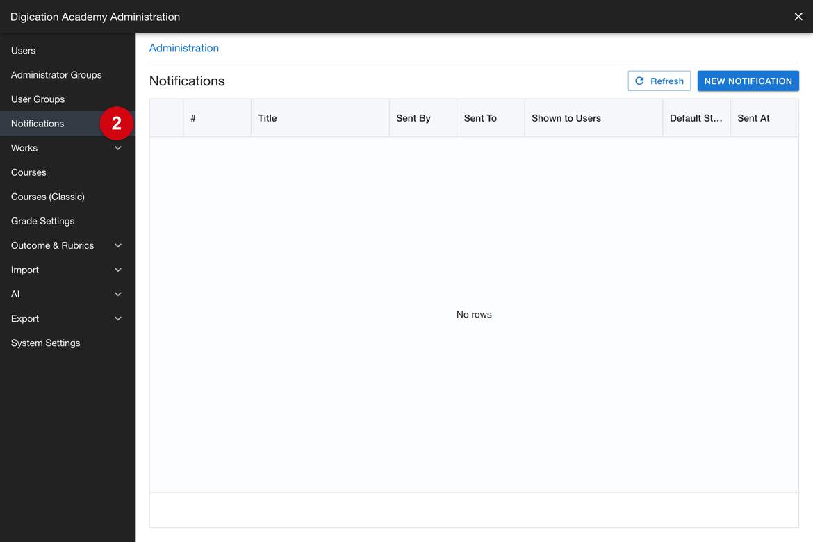 Notifications in the Administration sidebar