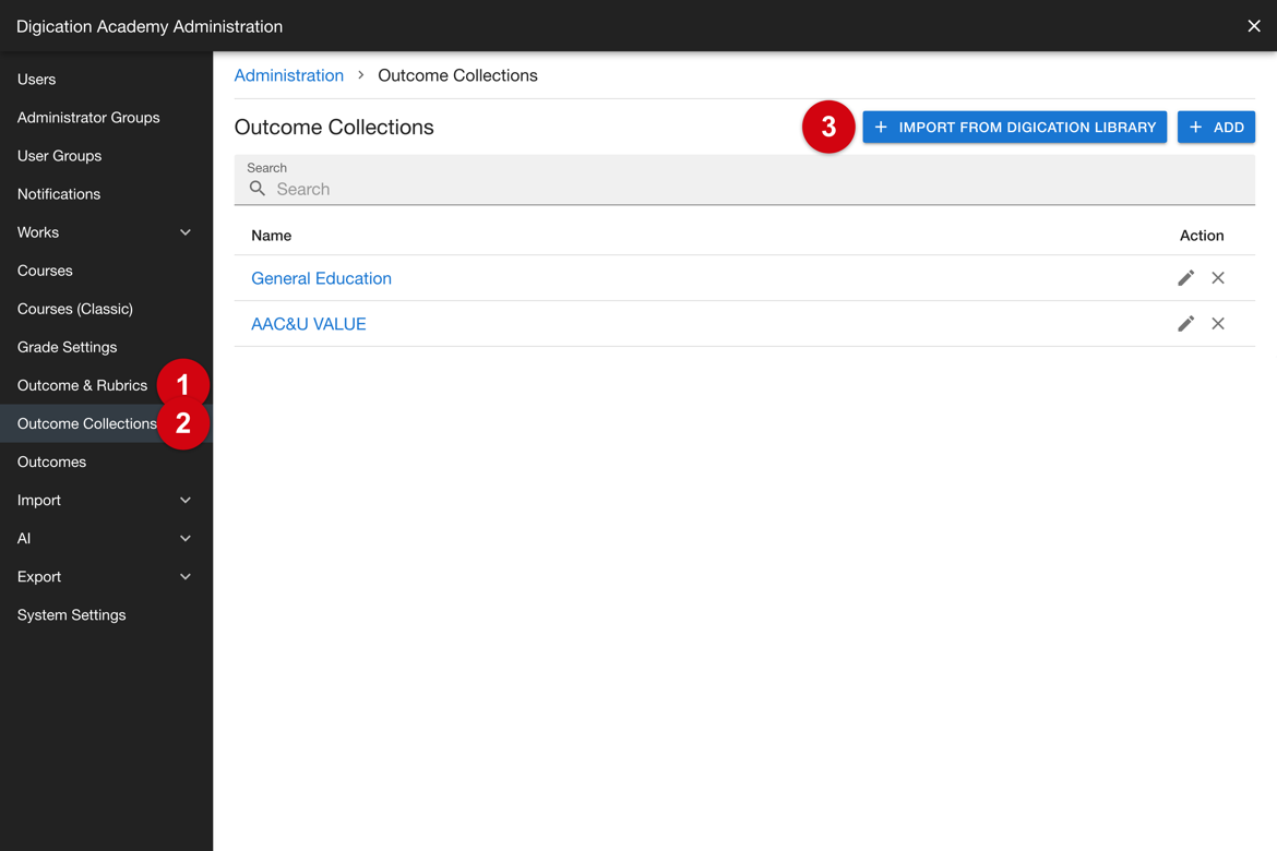 Import from Digication Library control