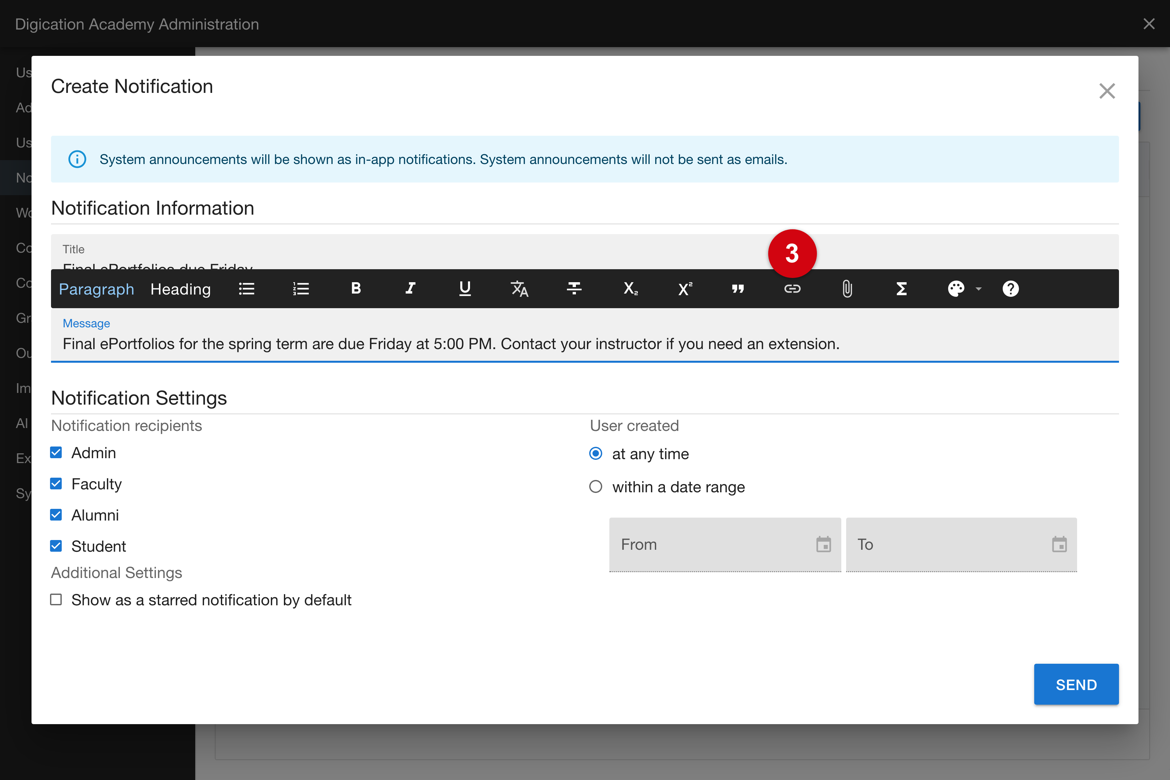 Insert link control in the message toolbar