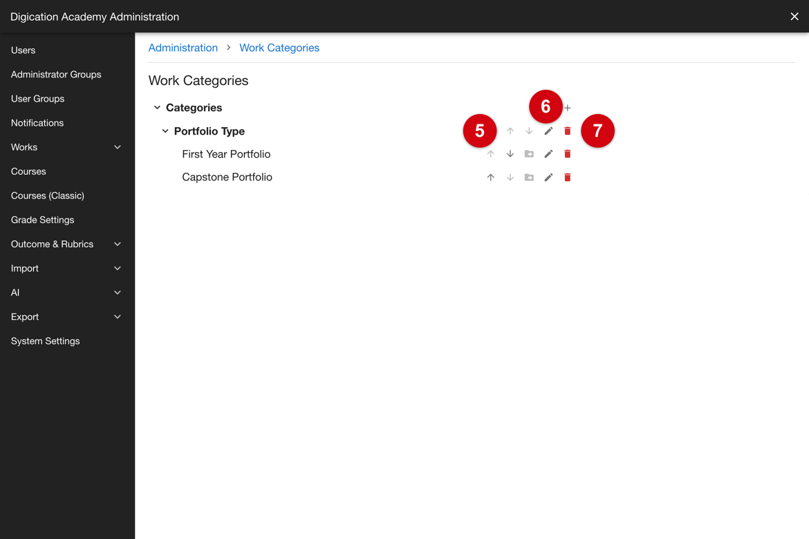 Category group controls for reordering, editing, and deleting