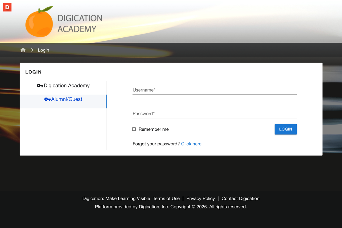 Login window with the username and password form